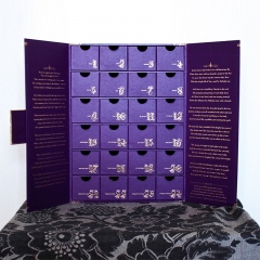 Caixa de cartão roxa feita sob encomenda do calendário do advento com 24 gavetas