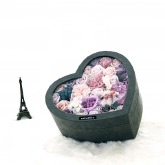 Caixa de presente feita sob encomenda da flor do chapéu do papel da forma do coração da impressão com PVC para o dia de Valentim