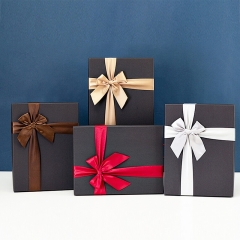 Caixa de presente de papel preta elegante + caixa de presente de papel com fita