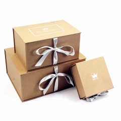 Kraft Foldable Customized Logo Paper Gift Box with Ribbon