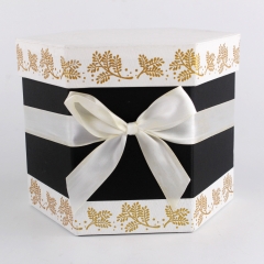 logotipo personalizado belo hexágono preservado caixa de chapéu de papelão de papel de flor