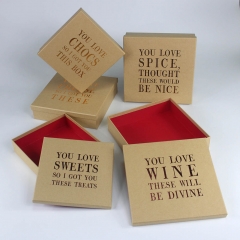 rígido personalizado hot stamping palavras kraft papelão doces & caixa de presente de embalagens de chocolate
